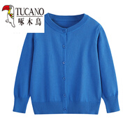 啄木鳥(niǎo)（TUCANO）2025新款女裝寬松針織開(kāi)衫純·棉春秋外套純色百搭圓領(lǐng)毛衣針織衫 寶藍色 XL 175/96A