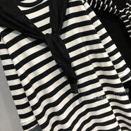 ANBIEM胖mm300斤超大碼兩件套短袖中長(cháng)款條紋針織連衣裙女過(guò)膝長(cháng)裙ins潮 黑白條紋裙+黑披肩 M  建議120-150斤內