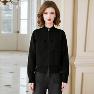 菲夢(mèng)伊含羊毛外套女冬季拉鏈款立領(lǐng)時(shí)尚休閑修身小個(gè)子夾克衫上衣 經(jīng)典黑 M 90-120