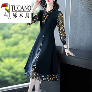 啄木鳥(niǎo)（TUCANO）大尺碼女裝2025春秋時(shí)尚氣質(zhì)新款修身假兩件中長(cháng)款雪紡碎花連衣裙 2104 M