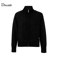 Ditto/迪圖2025秋冬新款時(shí)尚簡(jiǎn)約日常通勤保暖綿羊毛立領(lǐng)針織開(kāi)衫 黑色 M
