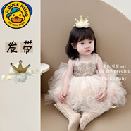G.duck高端女童夏季寶寶生日周歲禮服網(wǎng)紗蓬蓬連衣裙兒童蛋糕刺繡公主裙 香檳色(皇冠發(fā)帶) 90cm