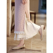 百褶半身裙旗袍襯裙內搭秋冬內襯裙冬季疊穿覆古打底裙針織大擺裙 蕾絲邊米白色[裙長(cháng)75CM左右] 均碼