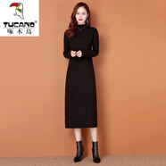 啄木鳥(niǎo)（TUCANO）連衣裙女長(cháng)袖針織毛衣過(guò)膝毛衣裙長(cháng)款2023年新款冬季配大y內搭 氣質(zhì)黑色 M 【100-115】