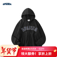 熊貓·本【常華森/官鴻同款】開(kāi)衫刺繡連帽衛衣男寬松日系休閑情侶外套 黑色 開(kāi)衫 S