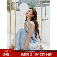 范思藍恩【徐若晗同款】海邊度假連衣裙女夏重工編織藍色條紋2618 微風(fēng)藍 S