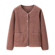 女裝2025冬季新款加厚彷羊羔絨保暖夾克搖粒絨長(cháng)袖短外套510069 紅豆沙5D99 L L90-115斤