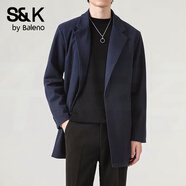 班尼路（Baleno）S&K系列毛呢大衣男款秋冬季商務(wù)休閑時(shí)尚西裝套裝純色中長(cháng)款外套 藍色【外套】 S