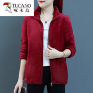 啄木鳥(niǎo)（TUCANO）雙面搖粒絨毛毛外套女短款大碼珊瑚絨秋冬加厚保暖抓絨上衣女衛衣 棗紅色 女暖暖絨毛毛衣 XL 建議體重90-110
