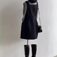 書(shū)與茶經(jīng)典黑色羊毛背心裙女秋冬新款韓版方領(lǐng)收腰顯瘦通勤花苞連衣裙短 黑色 套裝 S