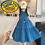 G.duck女童夏裝純棉連衣裙2024新款兒童洋氣吊帶裙子女大童韓版無(wú)袖長(cháng)裙 深藍色 120 CM【新款特惠】庫存僅剩20件