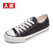 人本2025春季平底板鞋帆布鞋情侶百搭運動(dòng)復古休閑男鞋韓版 男款黑米 42