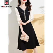 AEMAPE春夏季女長(cháng)袖連衣裙2026新款高級感氣質(zhì)洋氣品牌春裝收腰顯瘦裙子 黑色 M 108斤內