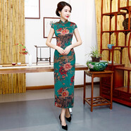 應(yīng)否旗袍裙2024新款女夏季長(zhǎng)款短袖中國(guó)風(fēng)禮服高檔日常改良旗袍連衣裙 0102 XL