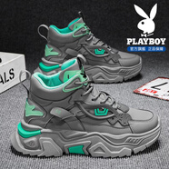 花花公子鞋子男鞋2025秋冬季新款運動(dòng)休閑潮厚底增高老爹鞋男士加絨小白鞋 灰黑色2154【高幫款】 41