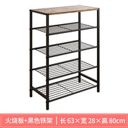 家世比宿舍鞋架子家用門(mén)口多層小窄鐵藝簡(jiǎn)易鞋架入戶(hù)門(mén)收納鞋柜出房用 火燒色木板+黑架層