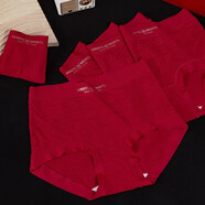 以純（YISHion）3條新款莫代爾內褲女士喜慶紅安可拉中高腰棉檔彈力大碼三角短褲 紅色【1條裝】 均碼  90-160斤