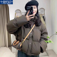 莫代爾免洗PU皮立領(lǐng)棉服女冬季2025年新款短款寬松加厚防風(fēng)休閑外套女 咖啡色 M 110-125斤左右