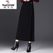 啄木鳥(niǎo)（TUCANO）一片式仿毛呢女減齡秋冬2025新款高腰顯瘦氣質(zhì)中長(cháng)款包臀一步長(cháng)裙 黑色 裙長(cháng)87厘米 3XL 腰圍2尺4/適合131-140斤