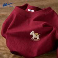 回力本命年t恤男款純棉短袖馬年春節限定喜慶男士打底衫情侶裝體恤衫 酒紅(來(lái)財馬胸標) 4XL (建議205斤-230斤左右)