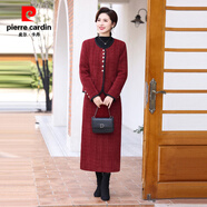皮爾卡丹（pierre cardin）高貴喜婆婆婚宴裝禮服加絨加厚中年媽媽秋冬裝旗袍連衣裙兩件套裝 106紅色(加絨兩件套) 2XL (建議100-110斤)