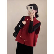 歌弗婭冬季搭配一整套大碼胖mm紅色馬甲半身裙新中式獨特漂亮三件套裝女 紅色馬甲 【單件】 M