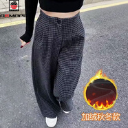 AEMAPE韓系百搭潮流加絨格子休閑褲女2026秋冬新款時(shí)尚寬松顯瘦高腰褲子 黑灰格加絨(身高150-170) L (建議111-125斤)