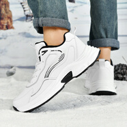 梵班（FAMDBANN）男鞋冬季新款運動(dòng)鞋男款皮面防水休閑跑步鞋厚底增高大碼鞋 白色加絨 39