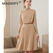 MAGIOPY高端品牌秋冬新款半高領(lǐng)中長(cháng)款羊絨衫連衣裙女顯瘦針織A字裙傘裙 紫絨色 M