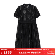 茶·愫【浪漫千金】puretea茶愫重工蕾絲繡花高腰收褶a字連衣裙2025夏新 石墨黑 S