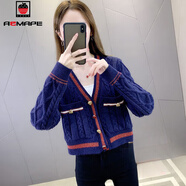 AEMAPE針織衫女2025春秋冬新款氣質(zhì)女神范小個(gè)子短款毛衣開(kāi)衫顯瘦上衣女 藏青色_偏藍色  2XL _建議130-145斤