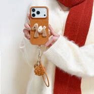 至邁新年款絨布毛氈紐扣小馬手拎繩適用蘋(píng)果17promax手機殼iphone16pro新款15女14p全包華為mate保護套 刺繡 毛氈小馬 棕色 單殼 iPhone 16 Pro Max