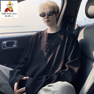 稻草人（MEXICAN）肌理感亨利領(lǐng)新款長(cháng)袖T恤男春秋季寬松打底衫潮牌美式感T恤上衣男 20840-CH58黑色 4XL 約190-210斤可穿