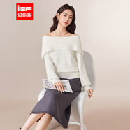 IEF/愛(ài)依服2025秋冬新款法式性感純欲風(fēng)一字肩設計百搭毛織蝙蝠衫 杏 均碼