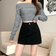 阿瑪瑟（amase）加絨加厚牛仔半身裙女裝2025冬季外穿防走光辣妹短裙彈力包臀裙子 黑色 S
