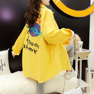 薄款牛仔外套女韓版寬松慵懶中長(cháng)款春秋季新款洋氣百搭設計感小眾 黃色 S S建議90-100斤