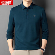 恒源祥（HYX）中年長袖t恤男純 棉翻領(lǐng)休閑上衣秋季新款商務(wù)polo衫爸爸裝T 8305哈青色 190/4XL