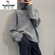 啄木鳥(niǎo)（TUCANO）加厚仿絨感針織衫高領(lǐng)慵懶風(fēng)毛衣女秋冬內搭寬松外穿打底上衣 灰色 L