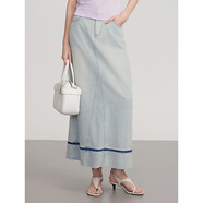 ELLE法式牛仔半身裙女2025夏季長(cháng)裙子 牛仔藍 L