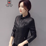 AEMAPE顯瘦高級機車(chē)皮衣外套女2025春秋新款韓版百搭修身短款小皮夾克潮 黑色加棉 XL 推薦 100-110斤