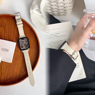 AIRDUANG適用S11蘋(píng)果iwatchS10表帶魚(yú)子醬秋冬皮質(zhì)Applewatch87se小蠻腰女 星光米白色【下單送水凝膜】 40mm(iwatch SE/6/5/4代)