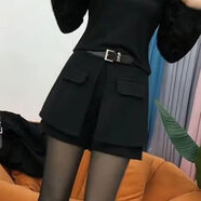 2023新款洋氣高腰假腰帶女顯瘦雙層加厚冬天短褲褲裙秋冬外穿靴褲 黑色假腰帶 L L90至110斤