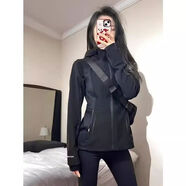 修身軟殼沖鋒衣女2025春秋外套登山服防風(fēng)收腰運動(dòng)外套瑜伽服上衣 黑色外套秋冬沖鋒衣女外套棒球服外套女秋天外套短外套 M M建議85-105斤
