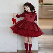 左別馬年拜年服女童25冬季酒紅色緞面拼接網(wǎng)紗tutu連衣裙小女孩拜年蓬 紅色套裝(公主裙+打底衫) 100 (關(guān)注店鋪優(yōu)先發(fā)貨)