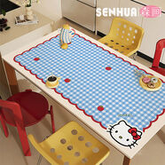 詠幻桌布餐桌墊風(fēng)茶幾臺布墊 桌墊藍格子kitty 80cmx160cm[告別油漬 不易滲透]