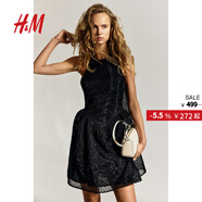 H&M女裝掛脖連衣裙2025秋季新款時(shí)尚法式刺繡無(wú)袖連身裙1282075 黑色 S 160/88