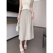 OLOEY國際一線(xiàn)品牌卡其色亞麻高腰半身裙女秋季a字時(shí)尚通勤百搭中長(cháng) 卡其色 S