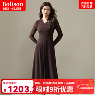 Bolison國際奢雅品牌高級網(wǎng)紗V領(lǐng)修腰A子大擺裙2025秋季優(yōu)雅氣質(zhì)中長(cháng)款連 深焙棕 S 80-90斤
