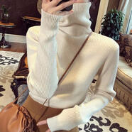 ANBIEM高領(lǐng)毛衣女秋冬新款韓國復古洋氣修身長(cháng)袖內搭加厚套頭打底針織衫 杏色加厚 M  75-120斤