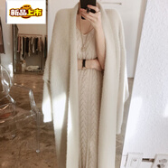 Sorrynam2025新款毛衣外套仿水貂絨針織開(kāi)衫大碼女裝長(cháng)款網(wǎng)紅大衣慵懶溫柔 米白色【版】 均碼 【80-120斤】